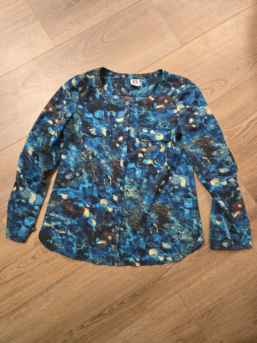 Anne Klein Blue Multi Abstract Blouse